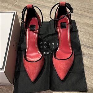 White House Black Market Aurora Suede Pointed-Toe Ankle-Strap Heels size 7.5